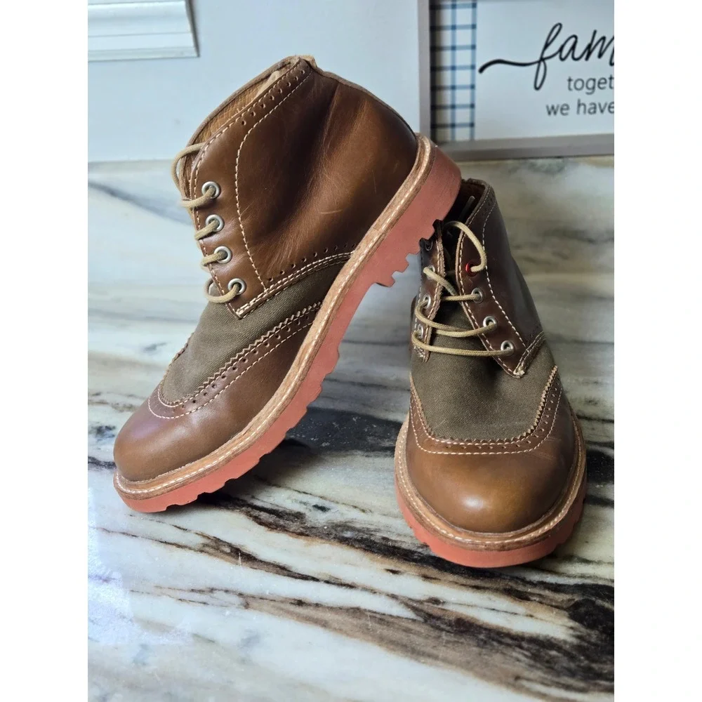 Boston Boot Co Mens Brown Leather Canvas Chukka Boots Lug Sole 7 Heritage Preppy